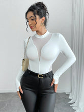 Women's Fashion Mesh Patchwork Long Sleeve Bodysuit With Thumb Hole
